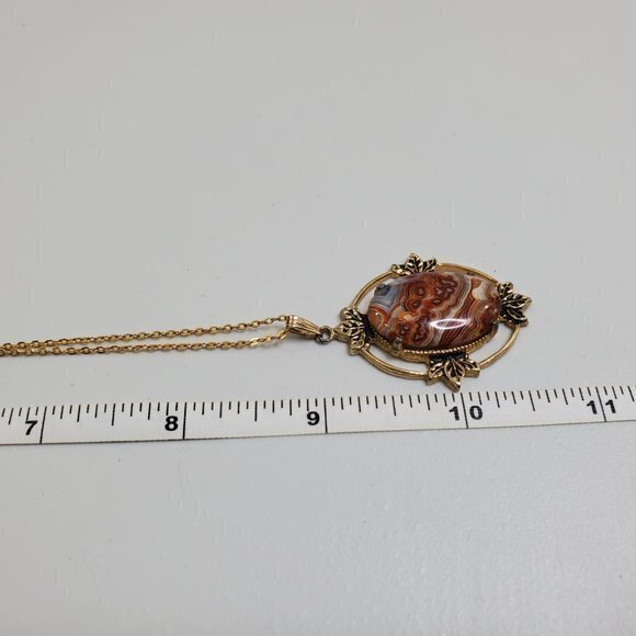 Red Orange Madagascar Agate Necklace‎ Gold Tone Gem - Picture 7 of 7